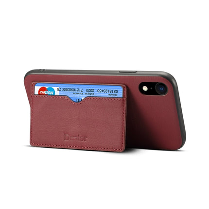 For iPhone XR Denior V3 Luxury Car Cowhide Leather Protective Case with Holder & Card Slot(Dark Red)-garmade.com