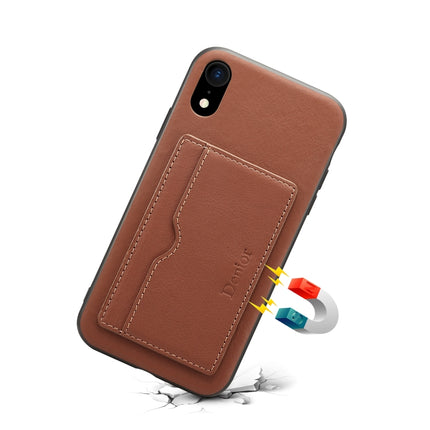 For iPhone XS Max Denior V3 Luxury Car Cowhide Leather Protective Case with Holder & Card Slot(Brown)-garmade.com
