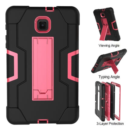 For Galaxy Tab A 8.0 (2018) T387 Contrast Color Silicone + PC Combination Case with Holder(Black + Rose Red)-garmade.com