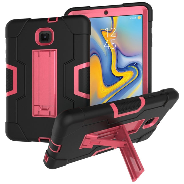 For Galaxy Tab A 8.0 (2018) T387 Contrast Color Silicone + PC Combination Case with Holder(Black + Rose Red)-garmade.com
