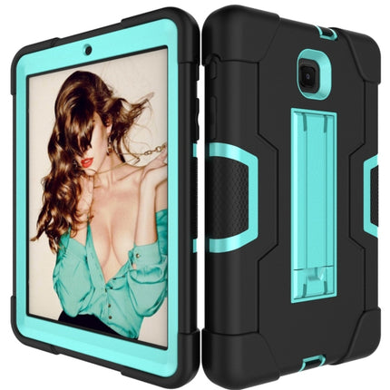 For Galaxy Tab A 8.0 (2018) T387 Contrast Color Silicone + PC Combination Case with Holder(Black + Aqua)-garmade.com
