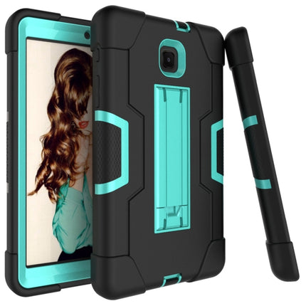 For Galaxy Tab A 8.0 (2018) T387 Contrast Color Silicone + PC Combination Case with Holder(Black + Aqua)-garmade.com