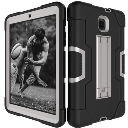 For Galaxy Tab A 8.0 (2018) T387 Contrast Color Silicone + PC Combination Case with Holder(Black + Grey)-garmade.com