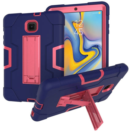 For Galaxy Tab A 8.0 (2018) T387 Contrast Color Silicone + PC Combination Case with Holder(Navy Blue + Rose Red)-garmade.com