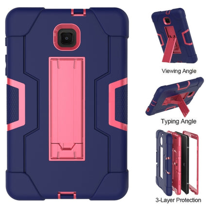 For Galaxy Tab A 8.0 (2018) T387 Contrast Color Silicone + PC Combination Case with Holder(Navy Blue + Rose Red)-garmade.com