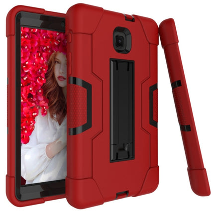 For Galaxy Tab A 8.0 (2018) T387 Contrast Color Silicone + PC Combination Case with Holder(Red + Black)-garmade.com