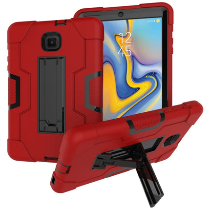 For Galaxy Tab A 8.0 (2018) T387 Contrast Color Silicone + PC Combination Case with Holder(Red + Black)-garmade.com