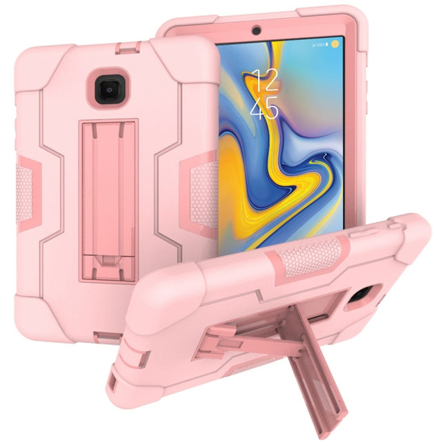 For Galaxy Tab A 8.0 (2018) T387 Contrast Color Silicone + PC Combination Case with Holder(Rose Gold)-garmade.com