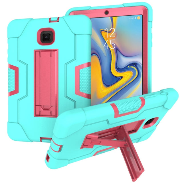For Galaxy Tab A 8.0 (2018) T387 Contrast Color Silicone + PC Combination Case with Holder(Aqua + Rose Red)-garmade.com