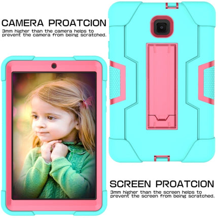 For Galaxy Tab A 8.0 (2018) T387 Contrast Color Silicone + PC Combination Case with Holder(Aqua + Rose Red)-garmade.com