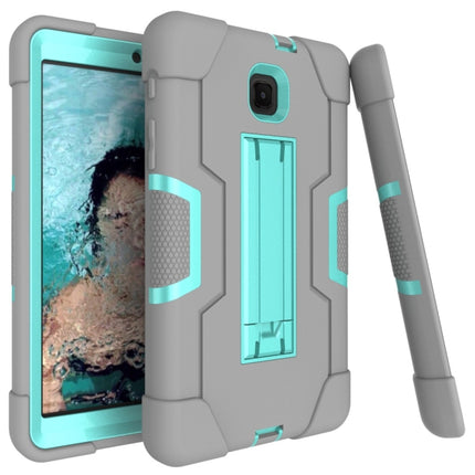 For Galaxy Tab A 8.0 (2018) T387 Contrast Color Silicone + PC Combination Case with Holder(Grey + Aqua)-garmade.com
