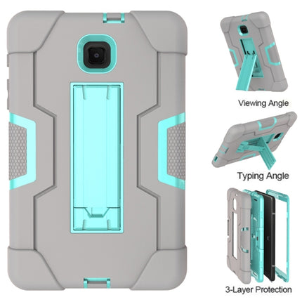 For Galaxy Tab A 8.0 (2018) T387 Contrast Color Silicone + PC Combination Case with Holder(Grey + Aqua)-garmade.com