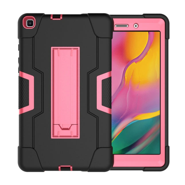 For Galaxy Tab A 8.0 (2019) T290 Contrast Color Silicone + PC Combination Case with Holder(Black + Rose Red)-garmade.com