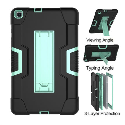 For Galaxy Tab A 8.0 (2019) T290 Contrast Color Silicone + PC Combination Case with Holder(Black + Aqua)-garmade.com