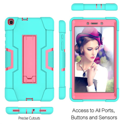 For Galaxy Tab A 8.0 (2019) T290 Contrast Color Silicone + PC Combination Case with Holder(Aqua + Rose Red)-garmade.com