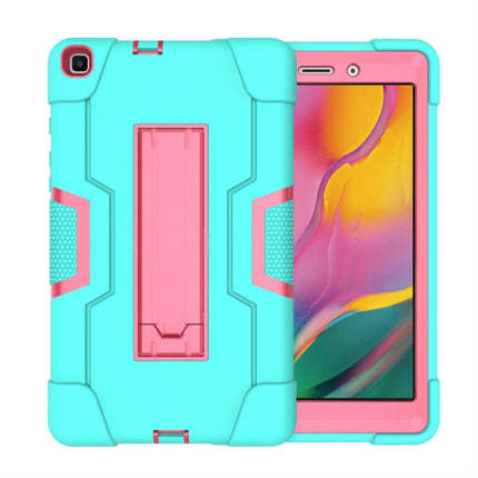 For Galaxy Tab A 8.0 (2019) T290 Contrast Color Silicone + PC Combination Case with Holder(Aqua + Rose Red)-garmade.com