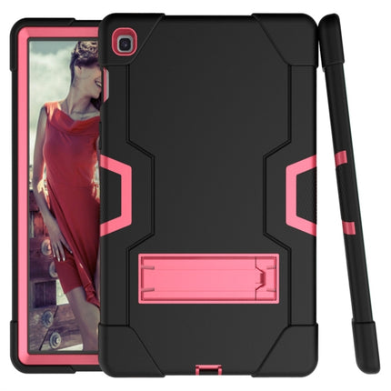 For Galaxy Tab S5e T720 Contrast Color Silicone + PC Combination Case with Holder(Black + Rose Red)-garmade.com