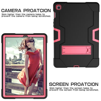 For Galaxy Tab S5e T720 Contrast Color Silicone + PC Combination Case with Holder(Black + Rose Red)-garmade.com