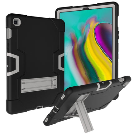 For Galaxy Tab S5e T720 Contrast Color Silicone + PC Combination Case with Holder(Black + Grey)-garmade.com