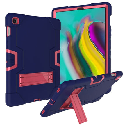 For Galaxy Tab S5e T720 Contrast Color Silicone + PC Combination Case with Holder(Navy Blue + Rose Red)-garmade.com