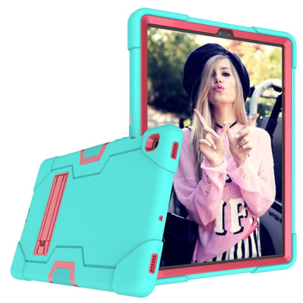 For Galaxy Tab S5e T720 Contrast Color Silicone + PC Combination Case with Holder(Aqua + Rose Red)-garmade.com