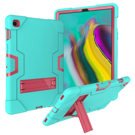 For Galaxy Tab S5e T720 Contrast Color Silicone + PC Combination Case with Holder(Aqua + Rose Red)-garmade.com