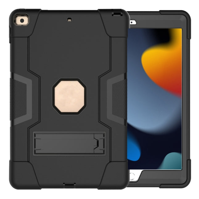 For iPad 10.2 Contrast Color Silicone + PC Combination Case with Holder(Black)-garmade.com