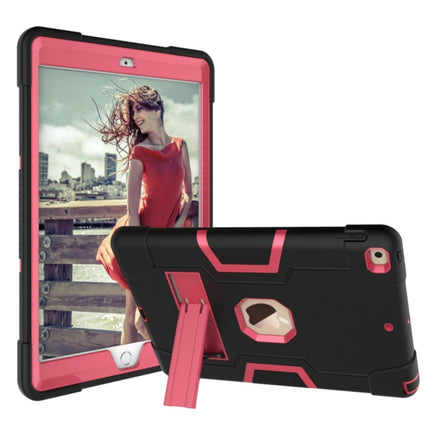 For iPad 10.2 Contrast Color Silicone + PC Combination Case with Holder(Black + Rose Red)-garmade.com