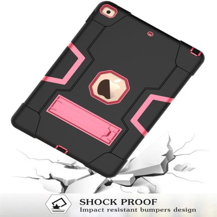 For iPad 10.2 Contrast Color Silicone + PC Combination Case with Holder(Black + Rose Red)-garmade.com