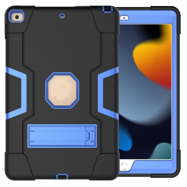 For iPad 10.2 Contrast Color Silicone + PC Combination Case with Holder(Black + Blue)-garmade.com