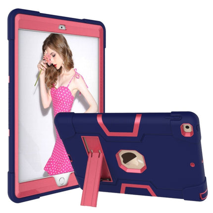 For iPad 10.2 Contrast Color Silicone + PC Combination Case with Holder(Navy Blue + Rose Red)-garmade.com