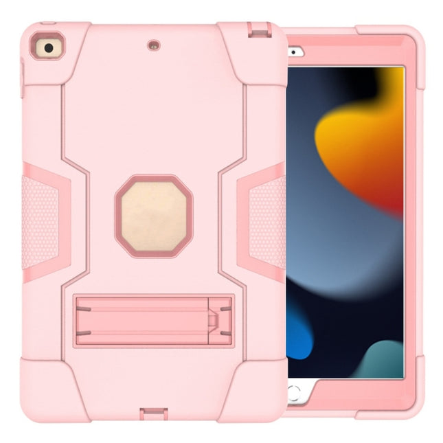 For iPad 10.2 Contrast Color Silicone + PC Combination Case with Holder(Rose Gold)-garmade.com