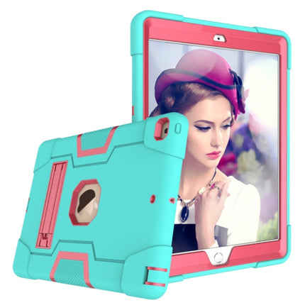 For iPad 10.2 Contrast Color Silicone + PC Combination Case with Holder(Aqua + Rose Red)-garmade.com