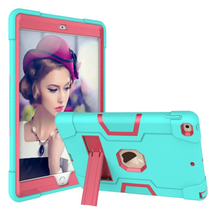 For iPad 10.2 Contrast Color Silicone + PC Combination Case with Holder(Aqua + Rose Red)-garmade.com