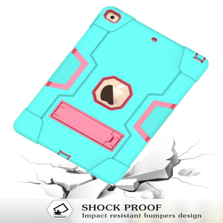 For iPad 10.2 Contrast Color Silicone + PC Combination Case with Holder(Aqua + Rose Red)-garmade.com