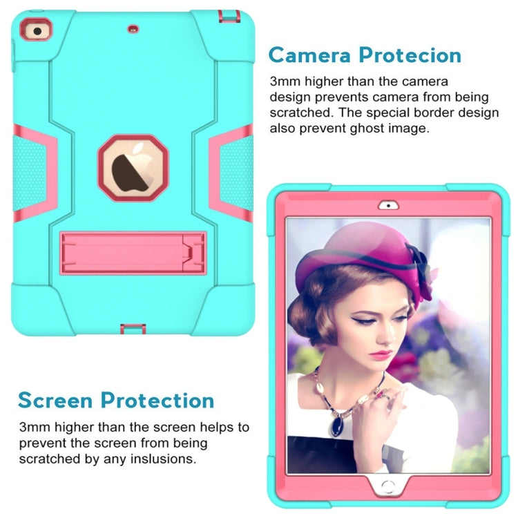 For iPad 10.2 Contrast Color Silicone + PC Combination Case with Holder(Aqua + Rose Red)-garmade.com