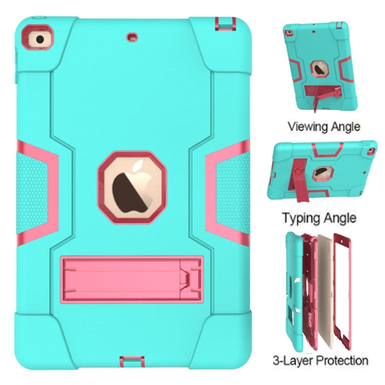 For iPad 10.2 Contrast Color Silicone + PC Combination Case with Holder(Aqua + Rose Red)-garmade.com