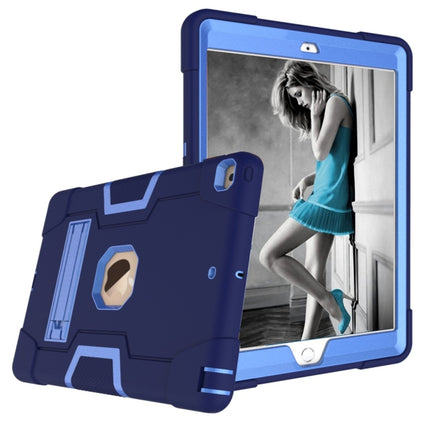 For iPad 10.2 Contrast Color Silicone + PC Combination Case with Holder(Navy Blue + Blue)-garmade.com