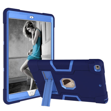 For iPad 10.2 Contrast Color Silicone + PC Combination Case with Holder(Navy Blue + Blue)-garmade.com