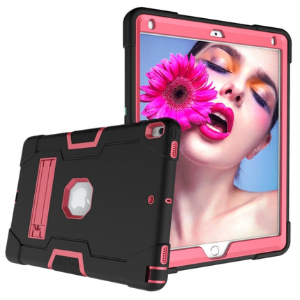 For iPad 10.5 Contrast Color Silicone + PC Combination Case with Holder(Black + Rose Red)-garmade.com