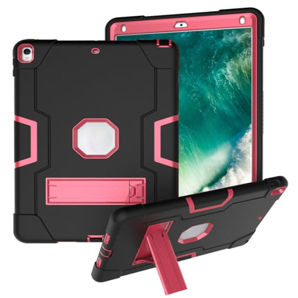 For iPad 10.5 Contrast Color Silicone + PC Combination Case with Holder(Black + Rose Red)-garmade.com