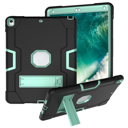 For iPad 10.5 Contrast Color Silicone + PC Combination Case with Holder(Black + Aqua)-garmade.com