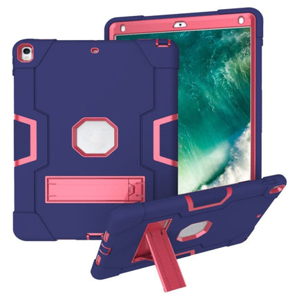 For iPad 10.5 Contrast Color Silicone + PC Combination Case with Holder(Navy Blue + Rose Red)-garmade.com