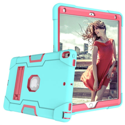 For iPad 10.5 Contrast Color Silicone + PC Combination Case with Holder(Aqua + Rose Red)-garmade.com