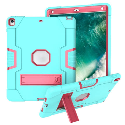 For iPad 10.5 Contrast Color Silicone + PC Combination Case with Holder(Aqua + Rose Red)-garmade.com