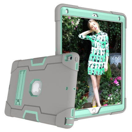 For iPad 10.5 Contrast Color Silicone + PC Combination Case with Holder(Grey + Aqua)-garmade.com