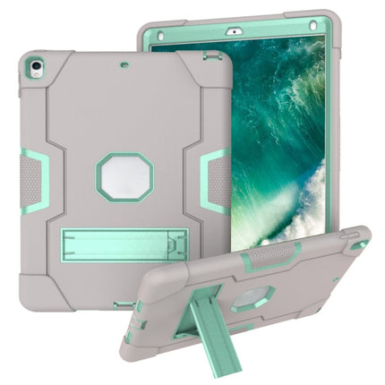For iPad 10.5 Contrast Color Silicone + PC Combination Case with Holder(Grey + Aqua)-garmade.com