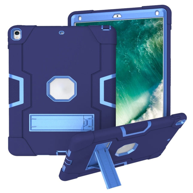For iPad 10.5 Contrast Color Silicone + PC Combination Case with Holder(Navy Blue + Blue)-garmade.com