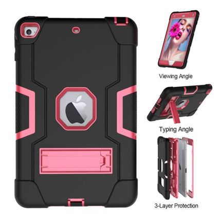 For iPad Mini 5 / 4 Contrast Color Silicone + PC Combination Case with Holder(Black + Rose Red)-garmade.com