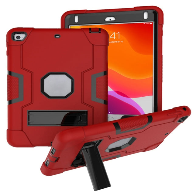 For iPad Mini 5 / 4 Contrast Color Silicone + PC Combination Case with Holder(Red + Black)-garmade.com